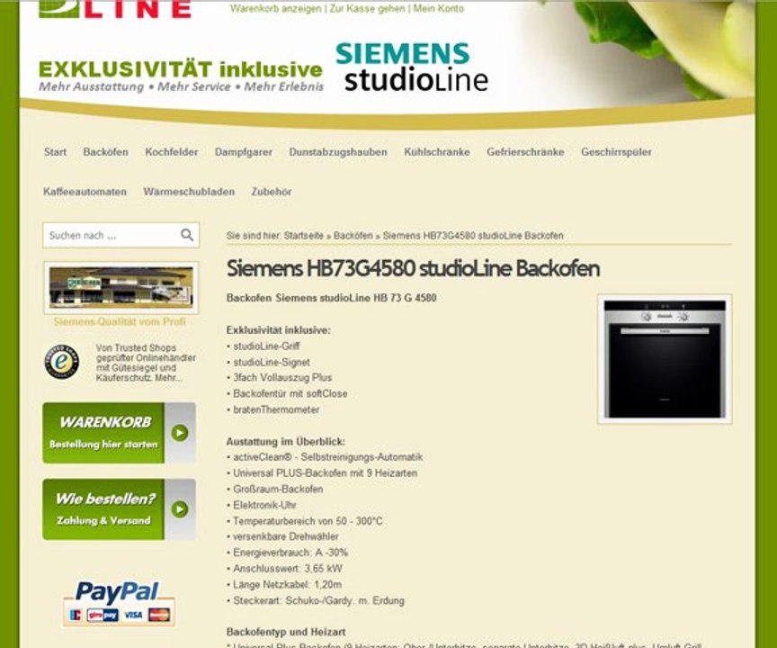Stoeckerline.de bietet den Backofen HB73G4580 von Siemens studioLine preisgünstig in seinem Onlineshop an