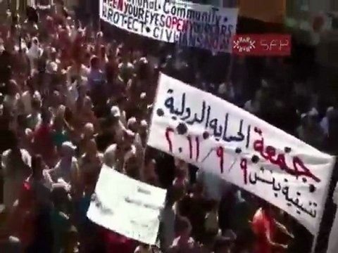 فري برس ادلب بنـش مظاهرة حاشدة جمعة الحماية الدولية 9 9 2011