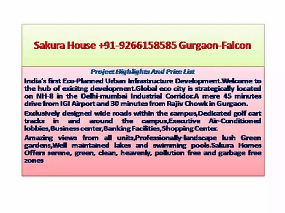 Sakura House +91-9266158585 Gurgaon-Falcon