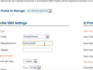 text cash network configure mobile & sms profil