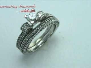 Princess Diamond Petite Bridal Ring Set With Milgrains and the Edges