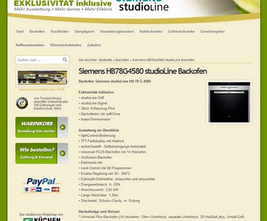 Informationen zum Siemens HB78G4580 studioLine Backofen auf stoeckerline.de