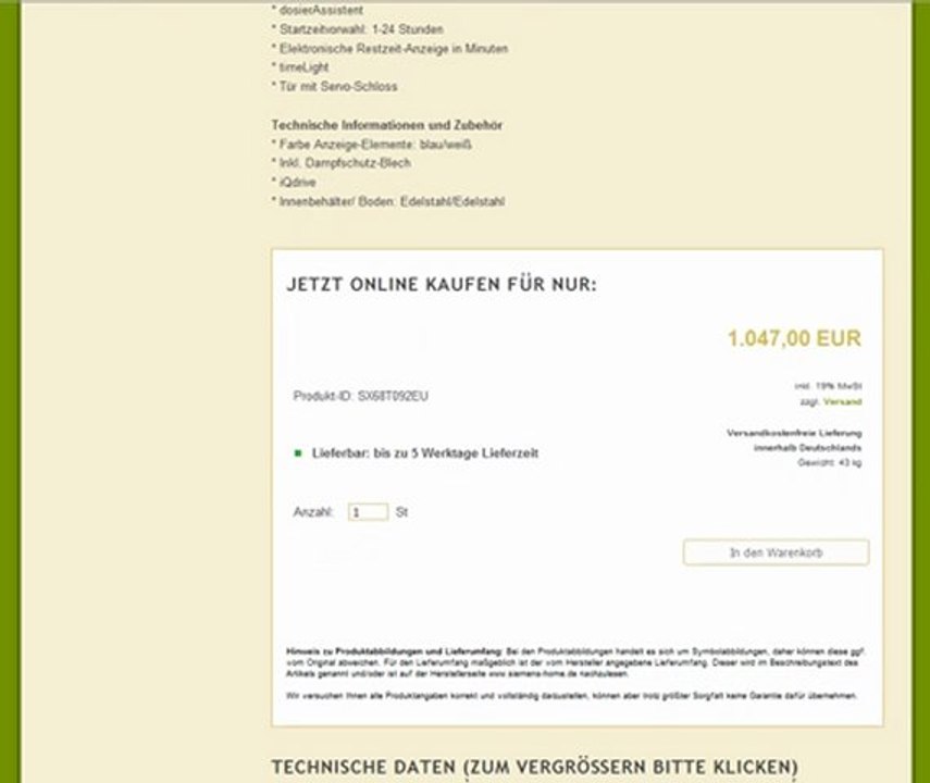 Siemens SX68T092EU studioLine Geschirrspüler Informationen und Produktdaten