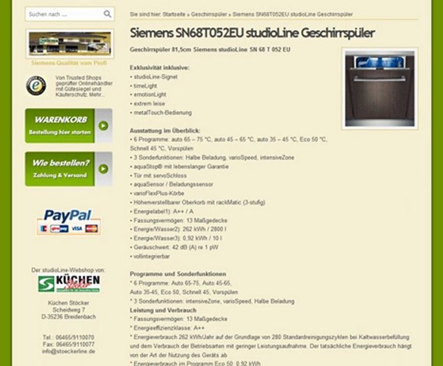 Siemens SN68T052EU studioLine Geschirrspüler Beschreibung