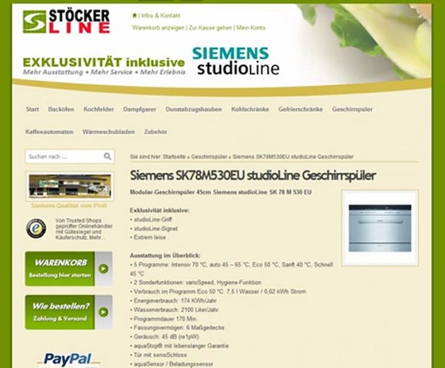 Produktinformationen und technische Daten Siemens SK78M530EU studioLine Geschirrspüler