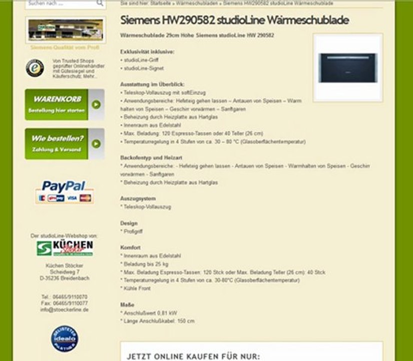 Wärmeschublade Siemens HW290582 studioLine