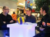 Interview de Tristan Martin, entraîneur et Gary Chauvin, passeur du Narbonne Volley lors de la grande braderie à la galerie commerçante Bonne Source
