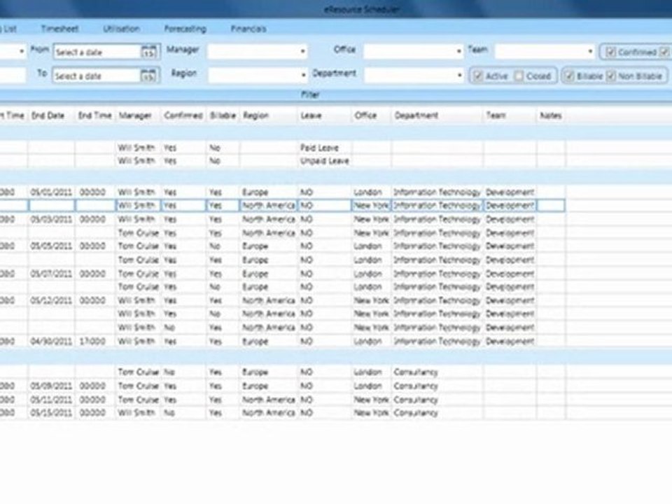 eResource Scheduler's Feature - Project Screen