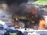 فري برس   حمص باب تدمر استهداف سيارة مدنية تقوم بنقل القمامة 5 2 2012