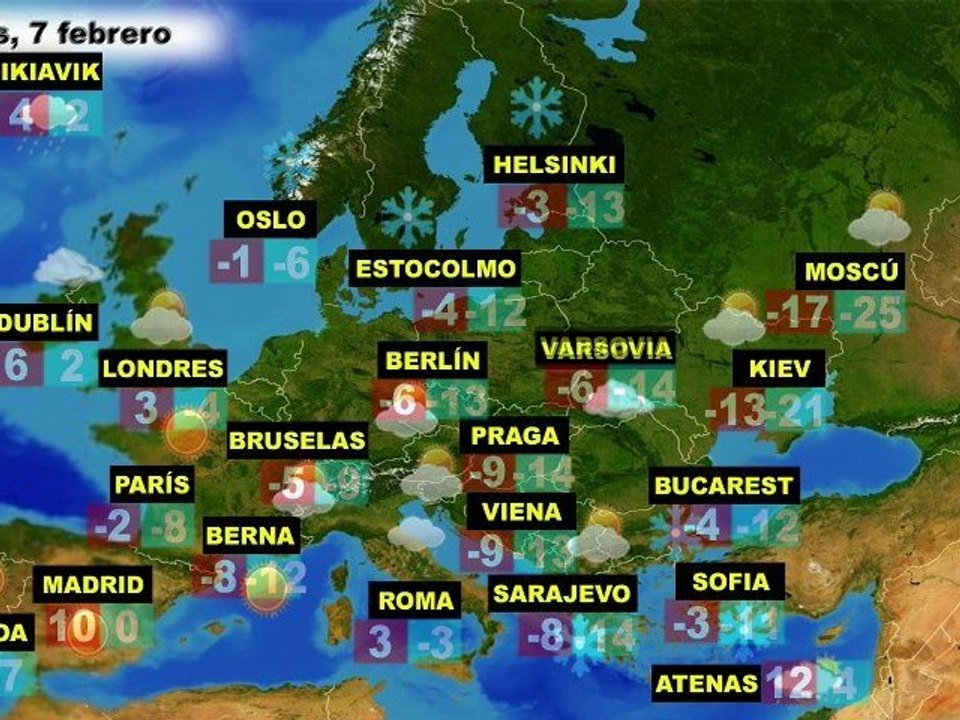 El tiempo en Europa, por países, previsión lunes 6 y martes 7 de febrero