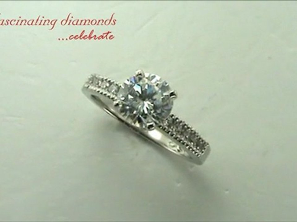 Round Cut Diamond Engagement Ring With Milgrains In Channel Set