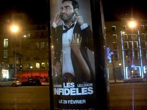 Les indifèles ! champs elysées les affiches censurées ! jean dujardin , gilles lellouche ...