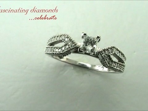 Princess Cut Diamond Engagement Ring With Round Side Stones In Pave Setting