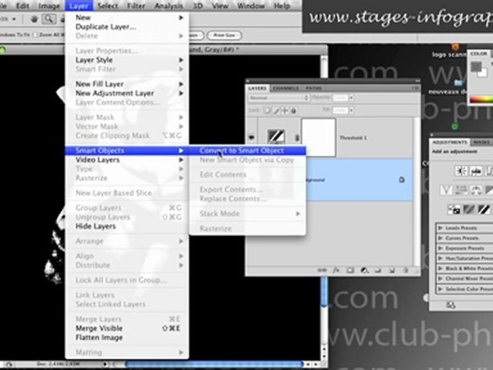 Formation Photoshop 11b par thierry Dambermont - tutorial en francais - Le réglage de seuil (6 min + 14 min)