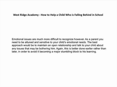 Don't Punish Kids Who's Grades Are Down, Help Them By West Ridge Academy