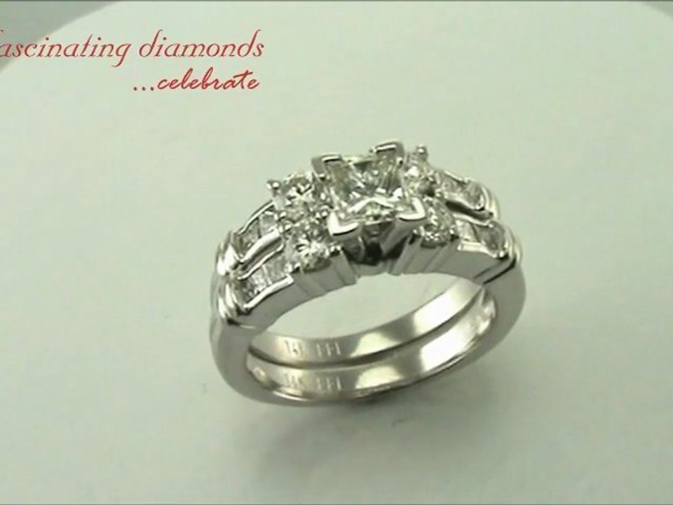 Princess Cut Diamond Three Stone Wedding Rings Set With Channel Set Side Stones