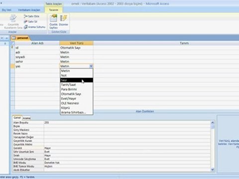 Accesste Veritabanı Oluşturma