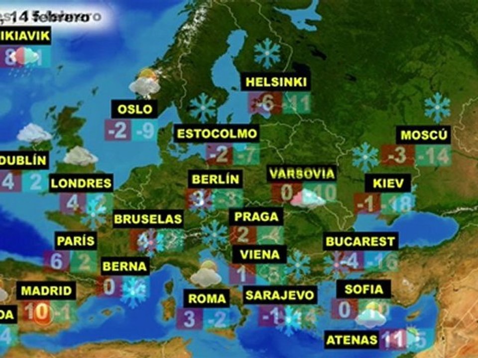 El tiempo en Europa, por países, previsión martes 14 y miércoles 15 de febrero