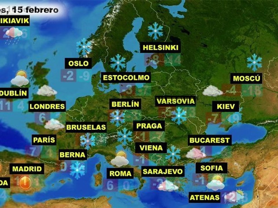 El tiempo en Europa, por países, previsión miércoles 15 y jueves 16 de febrero