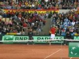Davis Cup 2011 - Argentina vs Spain - Del Potro vs Nadal - Amazing Banana Passing Shot (HD)