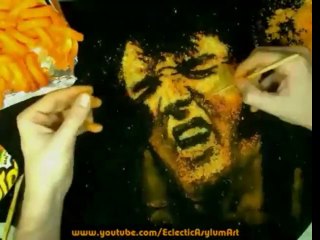 Painting with Cheese Puffs on Velvet !