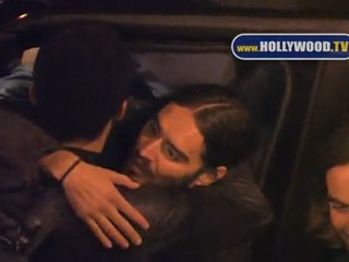 Russell Brand and Brandon T. Jackson hang out at the Wiltern Theatre