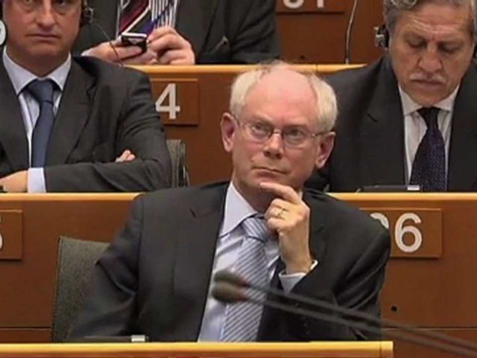 WHO ARE YOU? Nigel Farage harangues EU President Herman van Rompuy