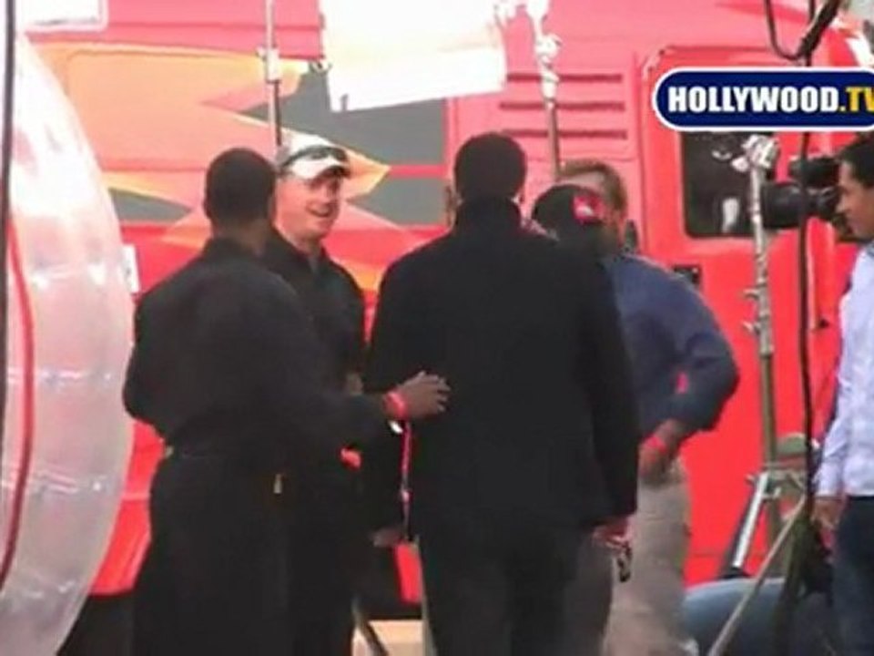 Miley Cyrus and John Travolta at Disney for Bolt promotions