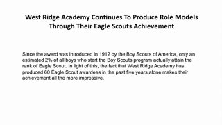 Getting 60 Boys To Eagle Was Difficult, But Worth It According To West Ridge Academy Experts