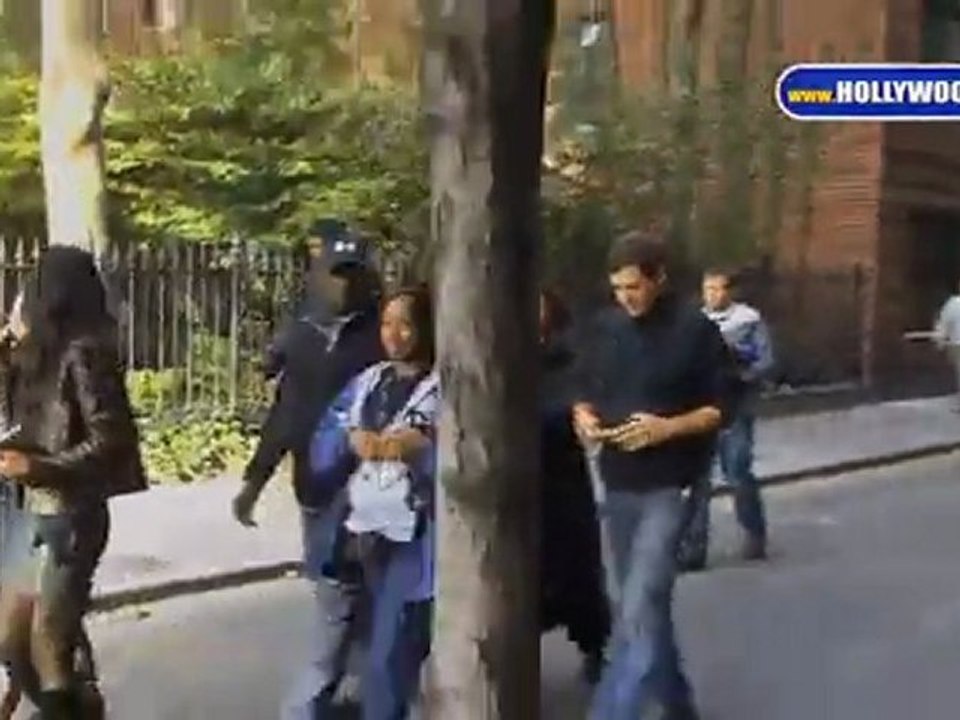 Leighton Meester on the set of Gossip Girl