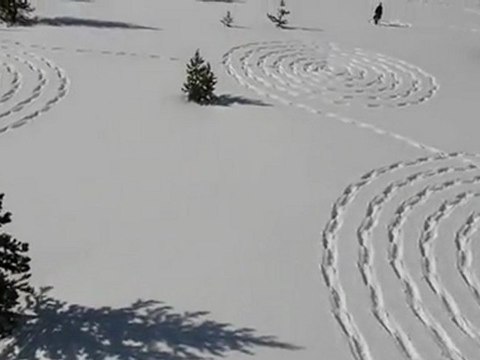 Dessiner sur la neige avec des raquettes