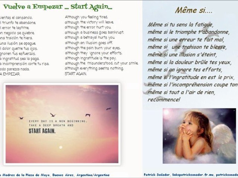 Vuelve a empezar, Start Again, Recommence