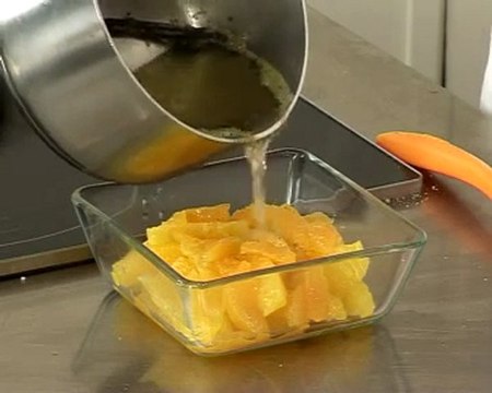 Recette de soupe d'oranges et clémentines aux mangues, crumble aux marrons glacés
