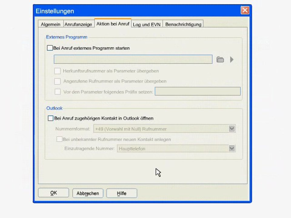 Talkmaster-Anrufmonitor: Aktion bei Anruf