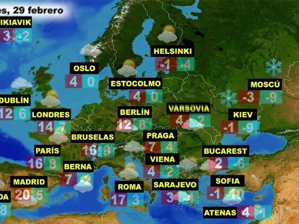 El tiempo en Europa, por países, previsión martes 28 y miércoles 29 de febrero