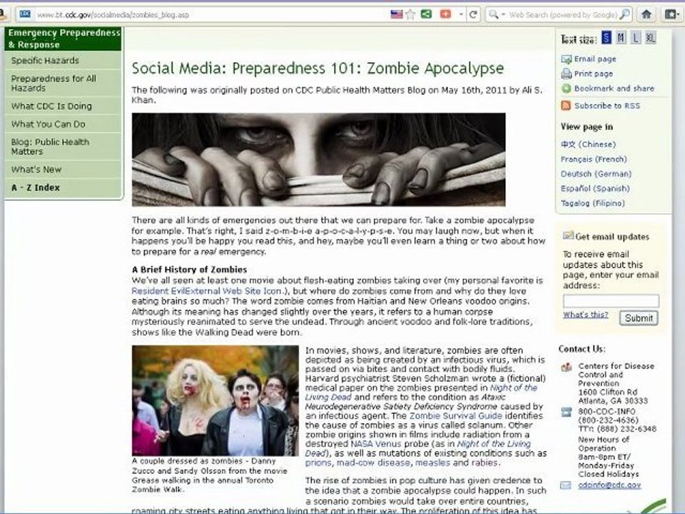CDC Zombie Survival & Preparedness Guide