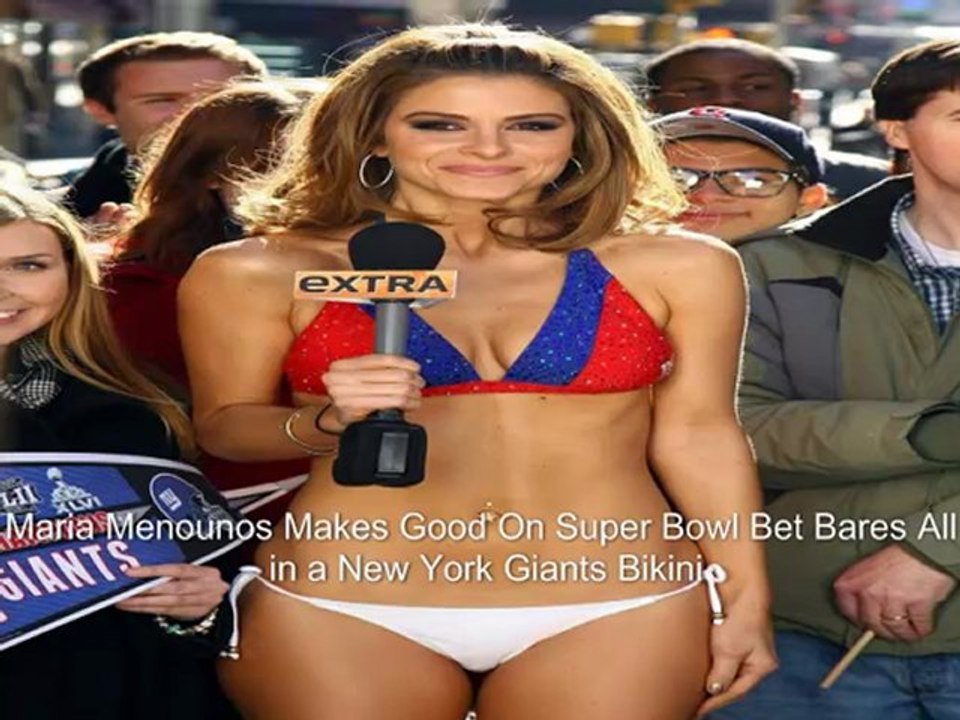 Maria Menounos Makes Good On Super Bowl Bet Bares All in a New York Giants Bikini