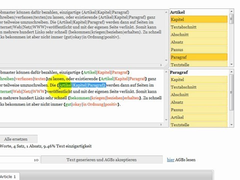 Kostenloses Text Spinning, Artikel Spinning