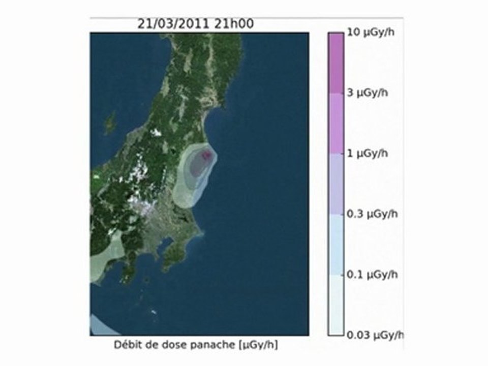 Fukushima - dispersion atmospherique des radiations - echelle regionale