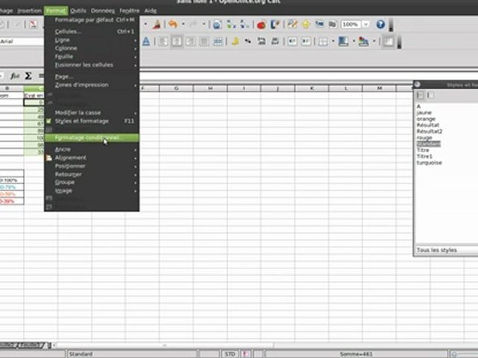 Comment assigner une couleur à une valeur dans Calc
