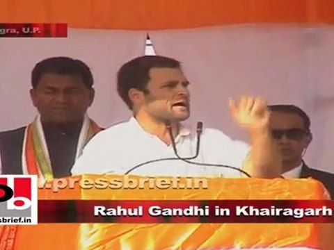 Rahul Gandhi addresses an election rally in Khairagarh (Agra) as part of his Congress campaign