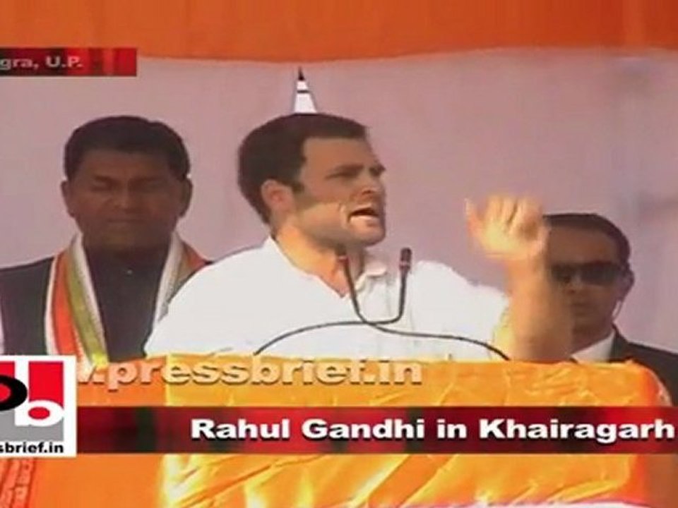 Rahul Gandhi addresses an election rally in Khairagarh (Agra) as part of his Congress campaign