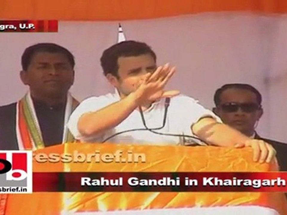 Rahul Gandhi addresses a public rally in Khairagarh (Agra) as part of his campaign