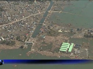 Aerials of the moment the tsunami hit Japan