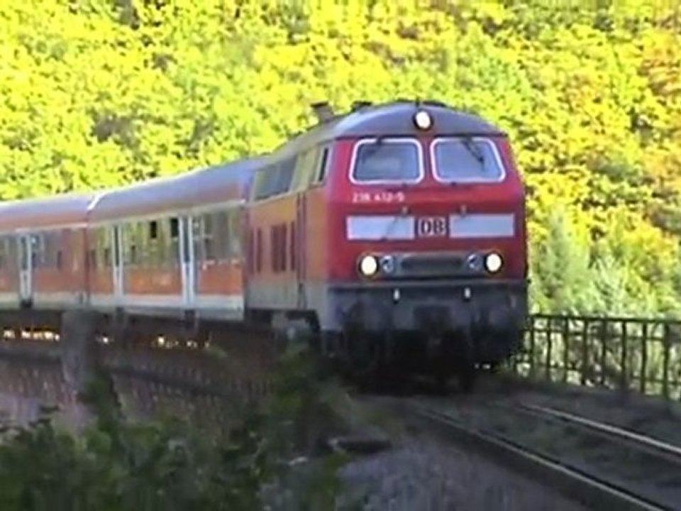 Hunsrückbahn BR218 Hubertus Viadukt und P - Schilder