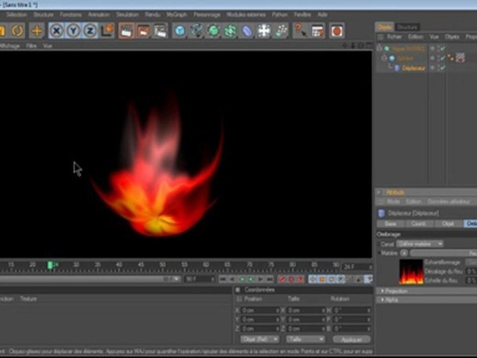 tutorials cinema 4d feu animé dans 2 mn