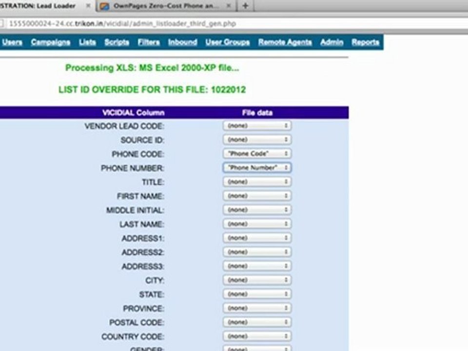 Auto Dialer | Predictive Dialer - Uploading leads into Vicidial OwnPages