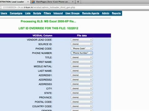 Auto Dialer | Predictive Dialer - Uploading leads into Vicidial OwnPages