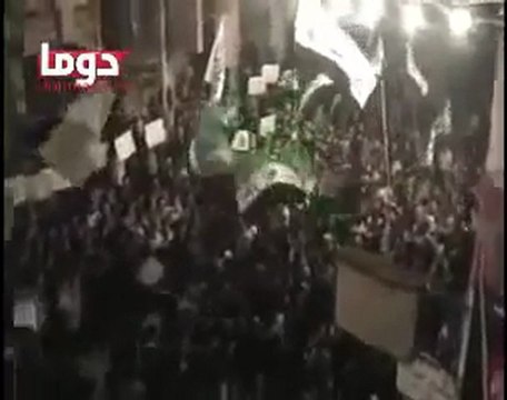 فري برس ريف دمشق دوما مسائية جميلة في ساحة مسجد الشهداء13 3 2012