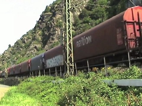 Züge nördlich des Roßstein Tunnels, Railpool ERS BR185, 3x Railion BR185, ICE-T, BR151, BR429